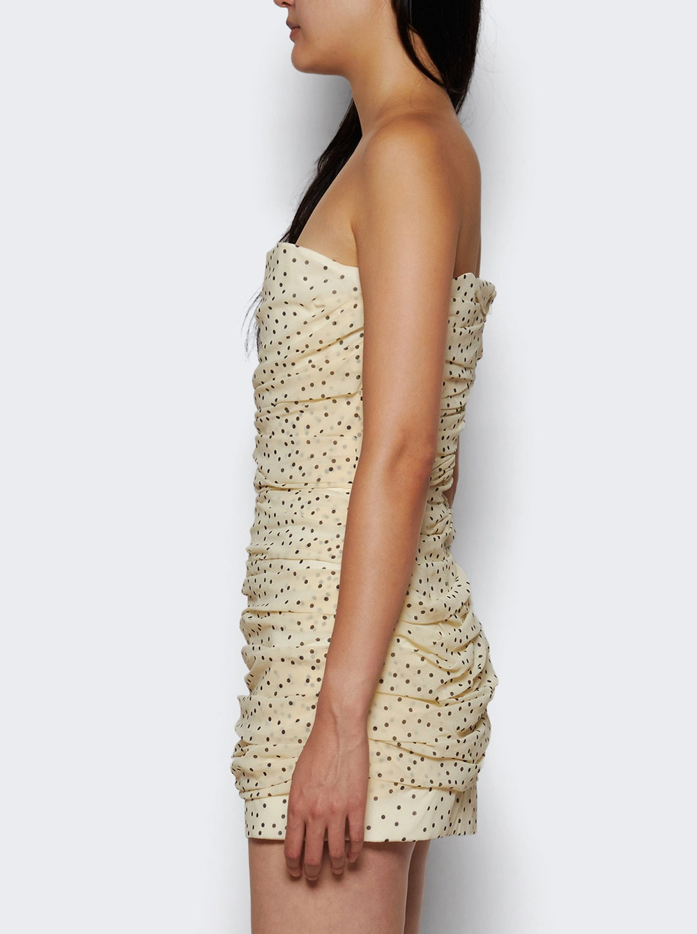 Strapless Ruched Dots Mini Dress Cream - 3