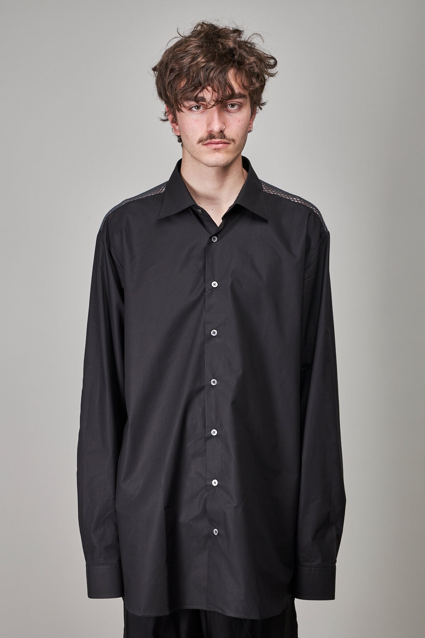 Classic Shirt with Net Insert, black dark grey - 1