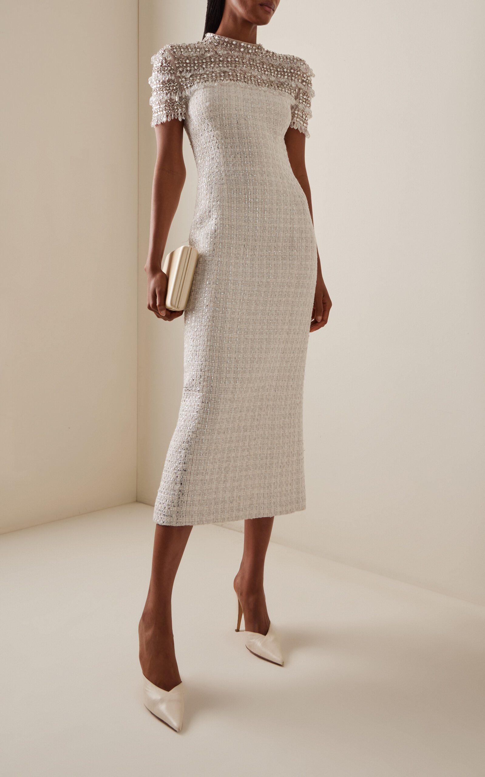 Embellished Tweed Midi Dress ivory - 2