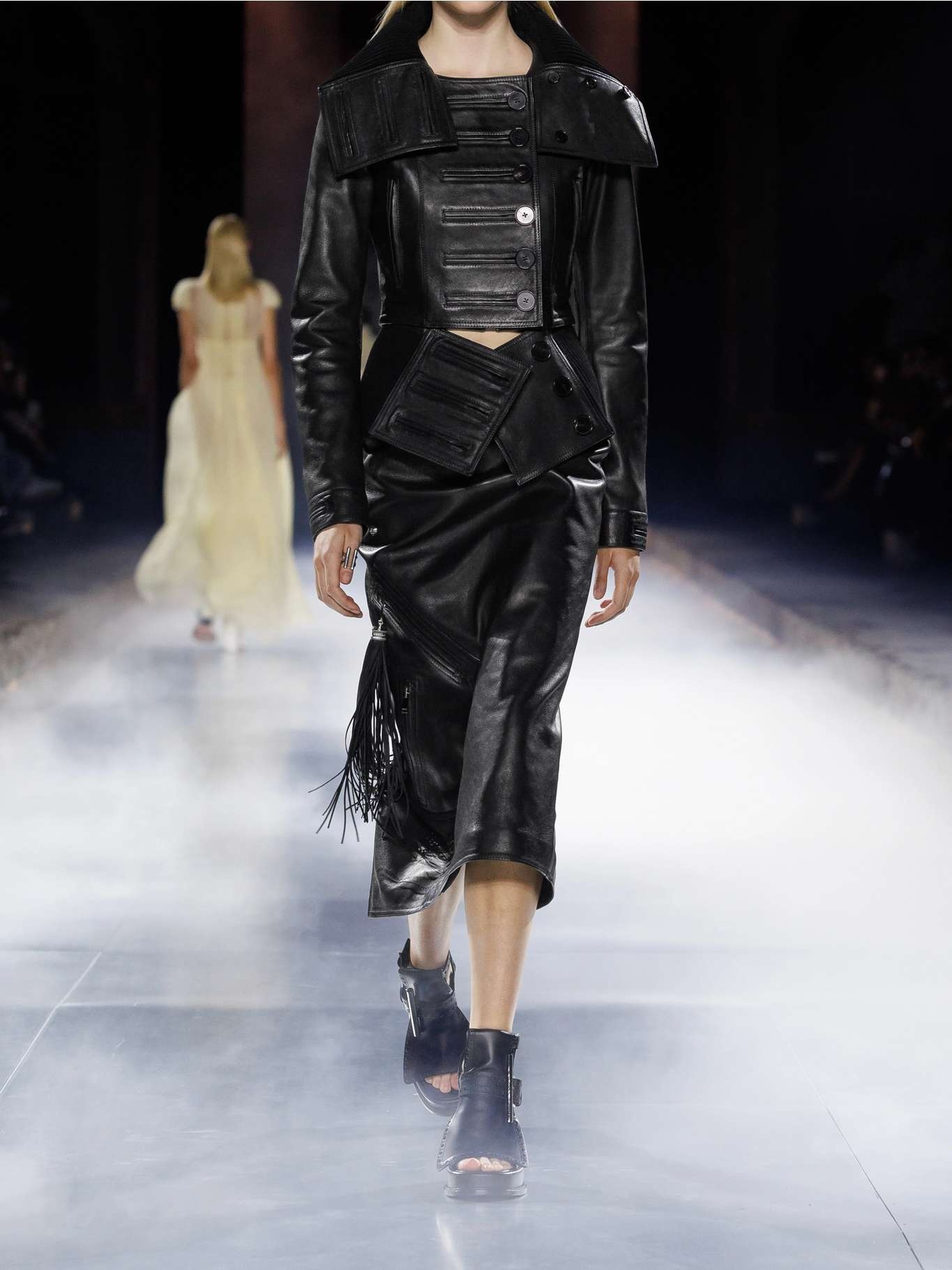 Paneled leather and ribbed cotton-blend jacket Black - 4
