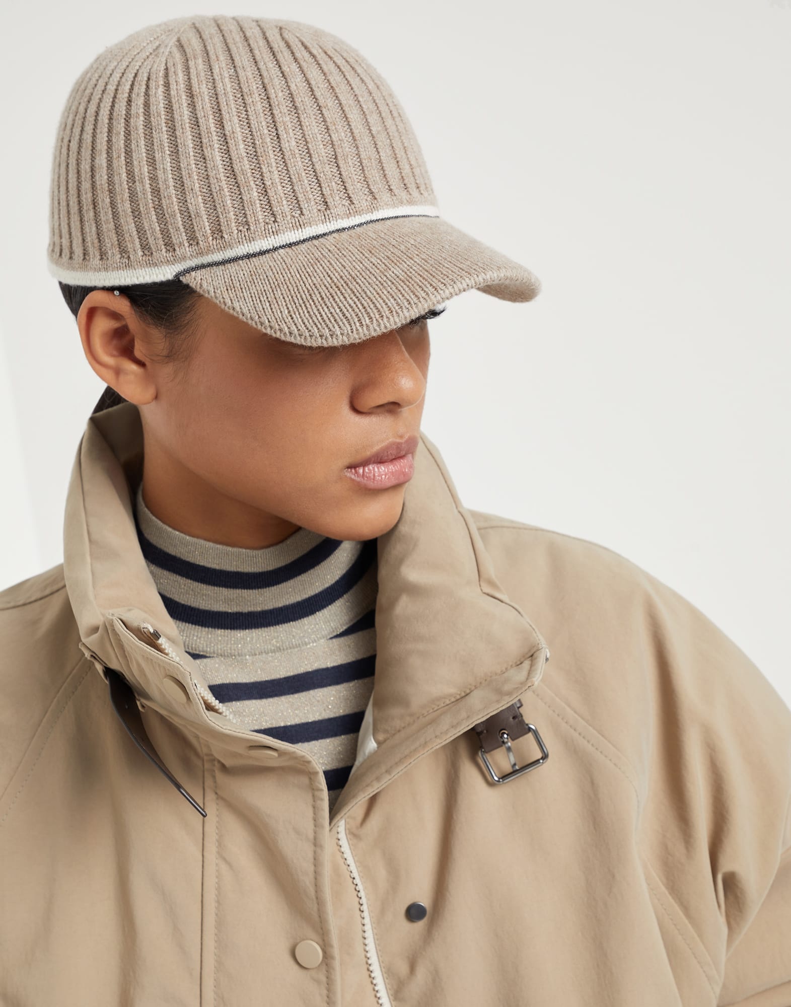 Virgin wool, cashmere and silk rib knit baseball cap with monili - 3