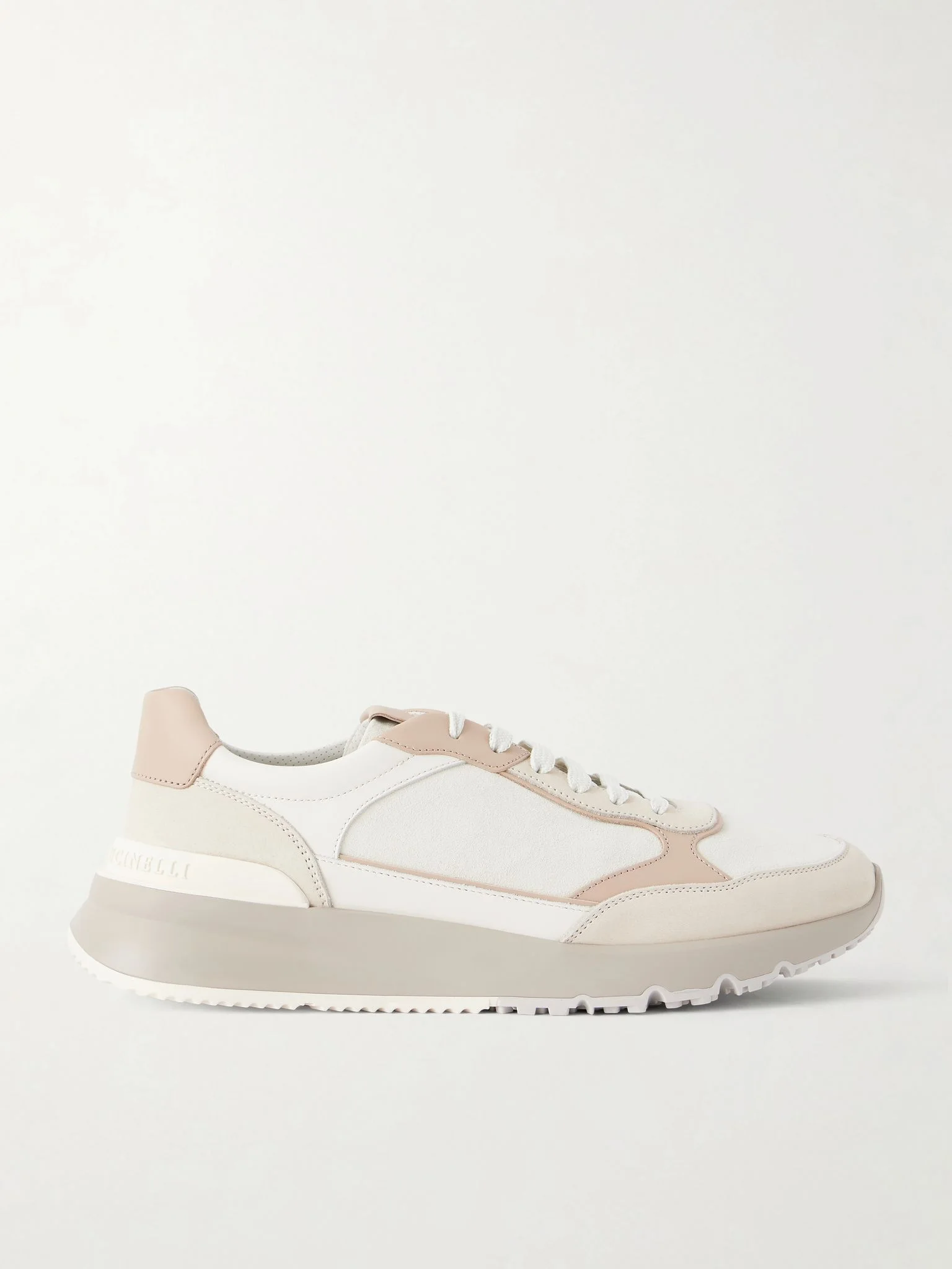 Leather and Suede Sneakers Beige - 1