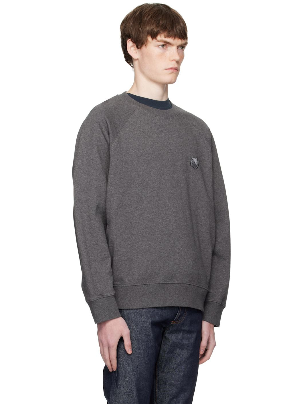 Gray Bold Fox Head Patch Oversize Sweatshirt - 2