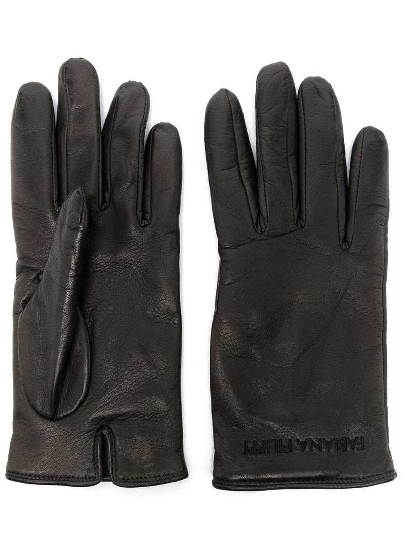 embroidered-logo leather gloves 1