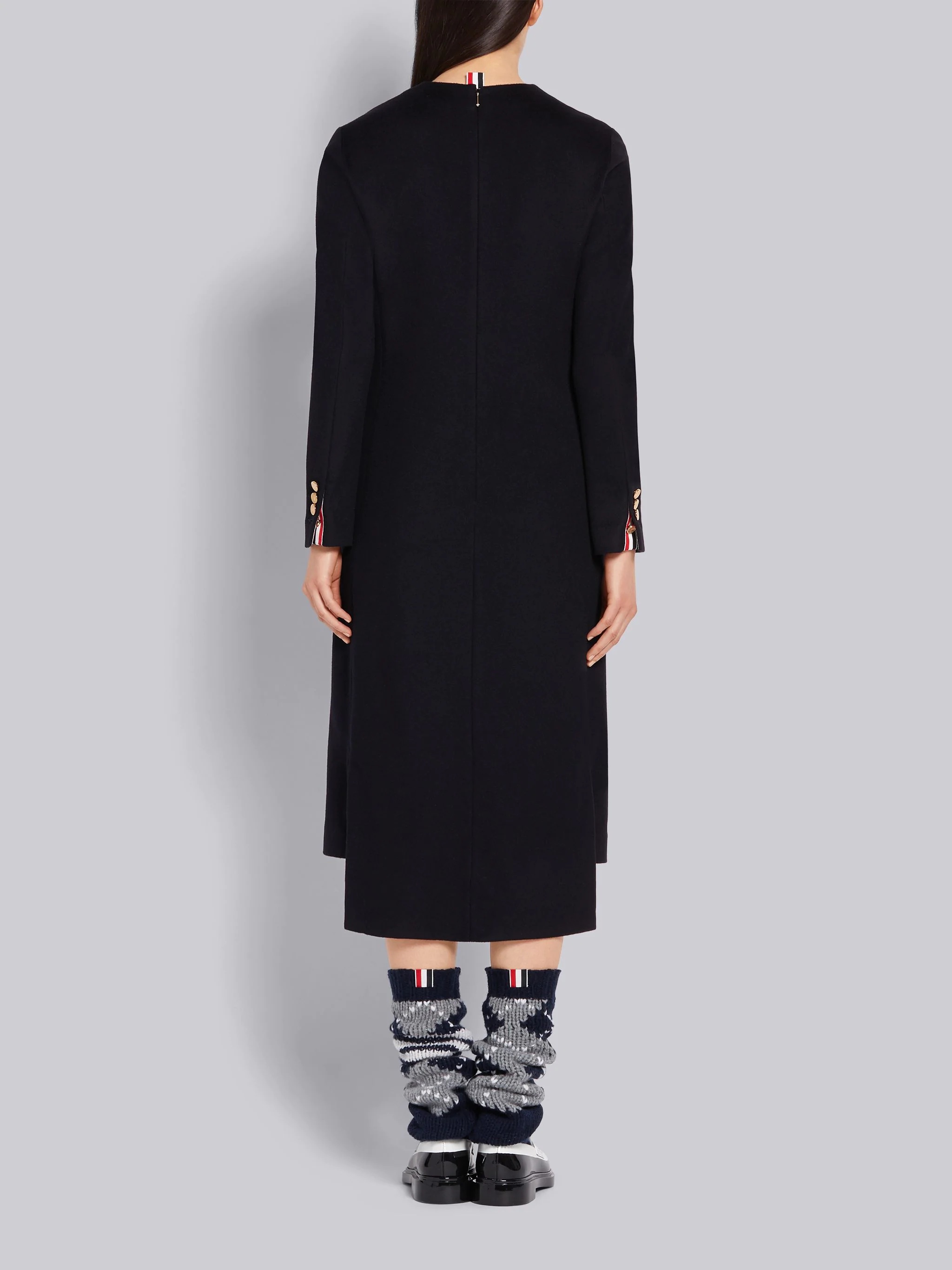 Navy Cashmere Long Sleeve Below the Knee Dress - 3