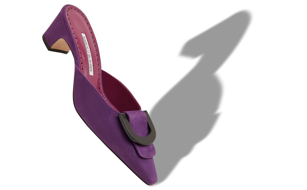 Purple Suede Pointed Toe Mules - 2