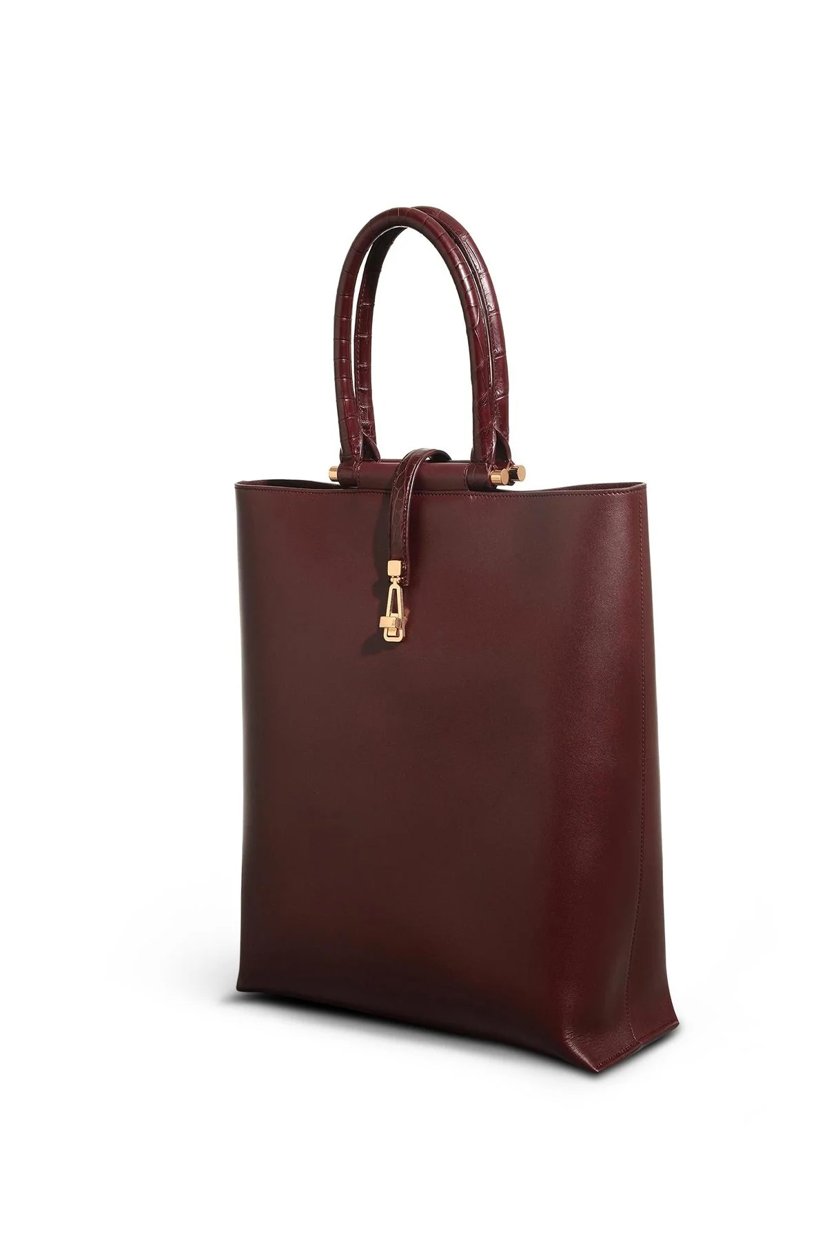 Vevers Tote Bag in Bordeaux Leather with Crocodile Leather Handle - 1