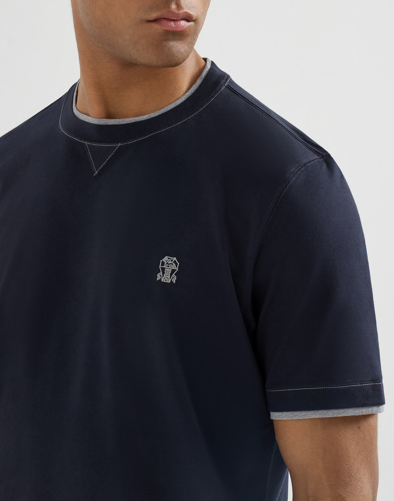 Cotton jersey crew neck T-shirt with logo and faux-layering 4