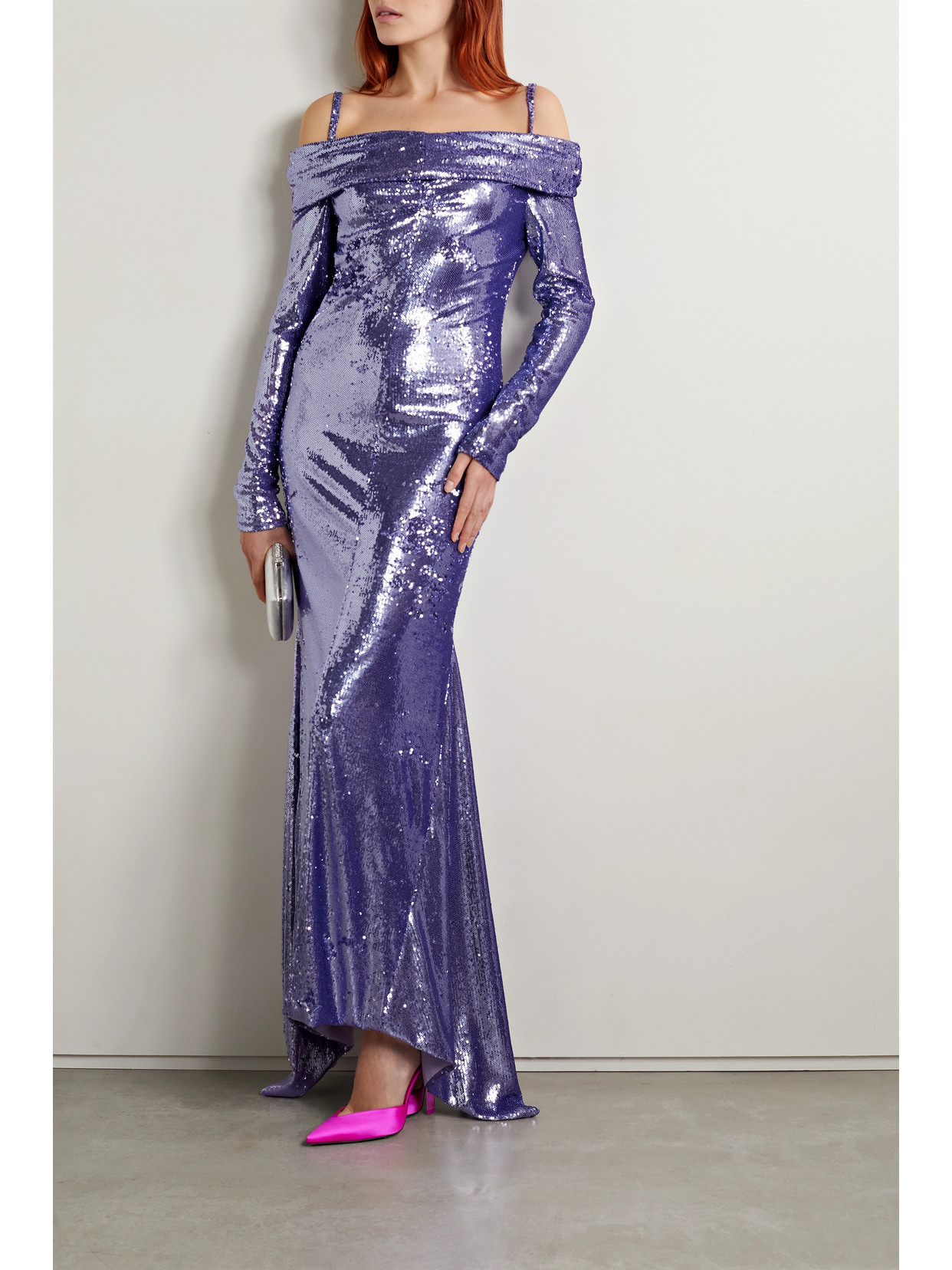 Fanny Cold-shoulder Asymmetric Sequined Crepe De Chine Gown - 2
