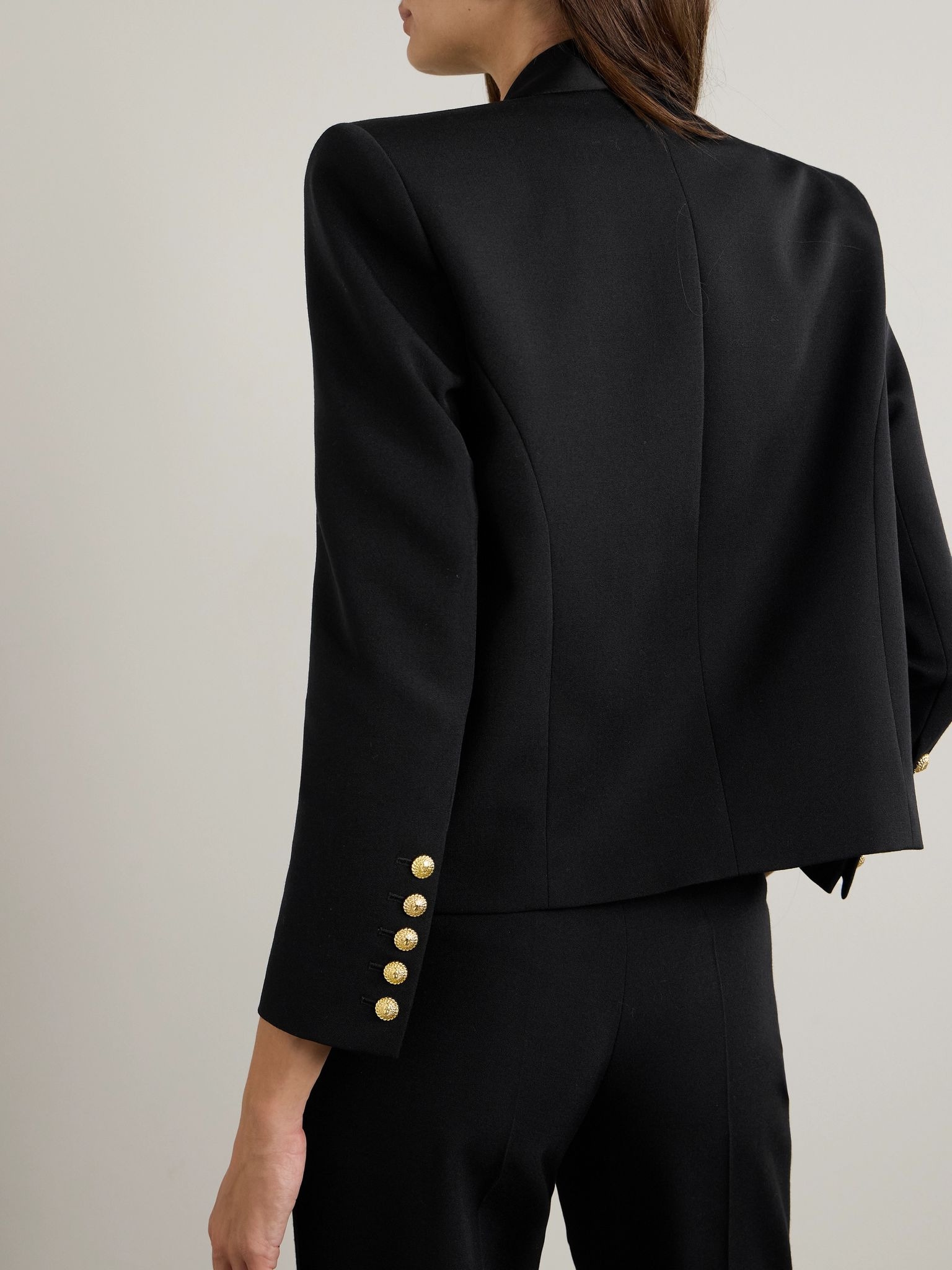 Embellished satin-trimmed grain de poudre wool jacket Black - 3