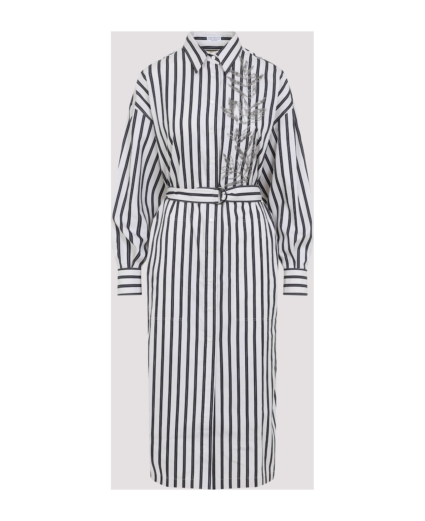 Regimental Cotton-silk Poplin Dress With Glistening Herbarium Embroidery - 5