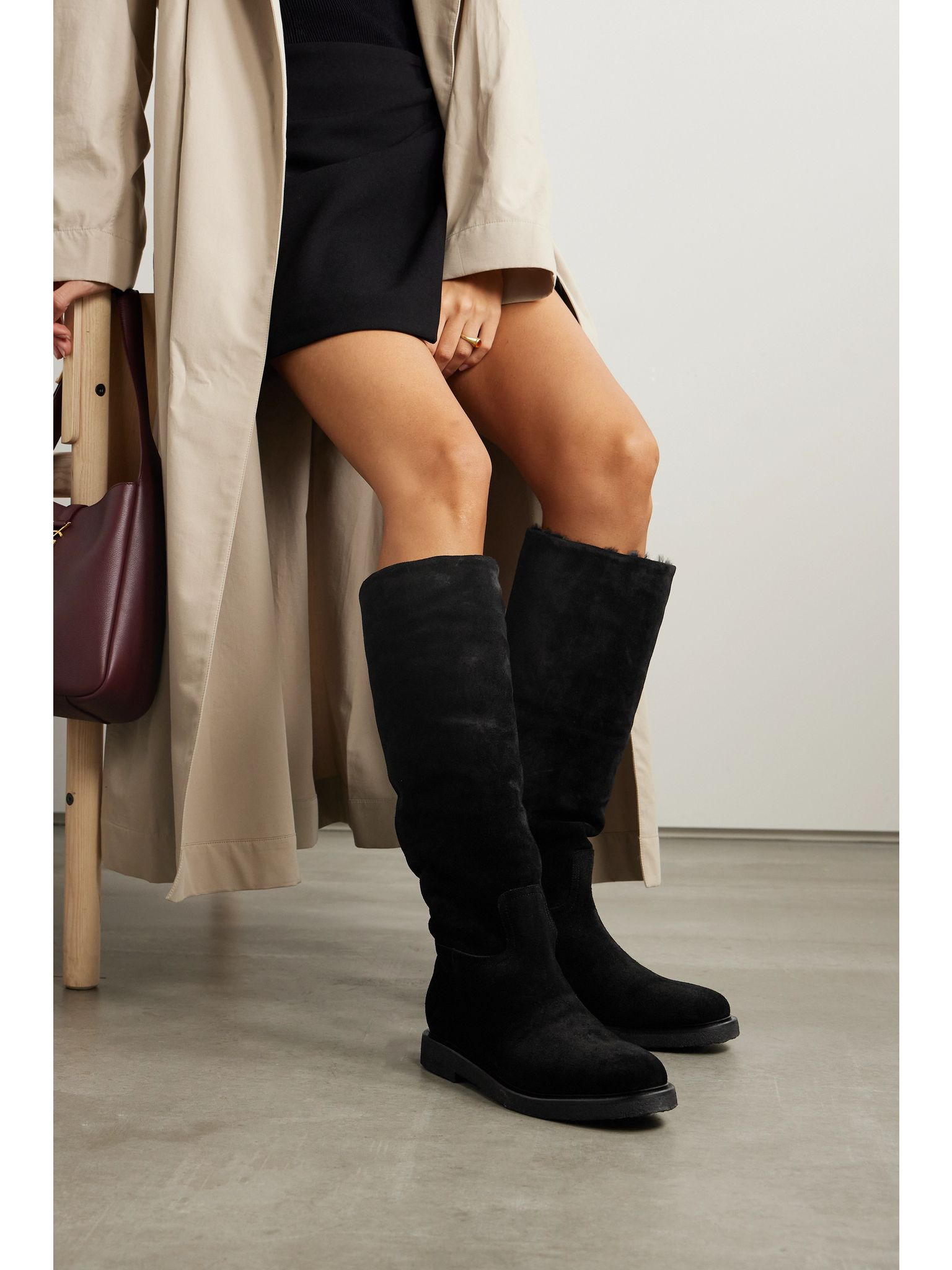 Shearling-lined suede knee boots Black - 2