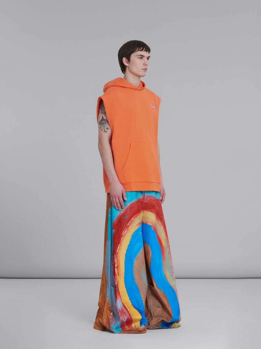 ORANGE SLEEVELESS COTTON HOODIE WITH LOGO PRINT - 5