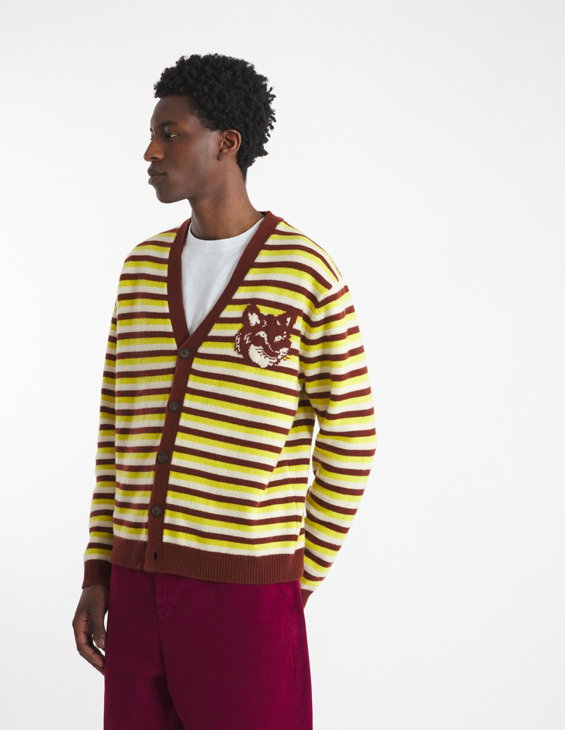 FOX HEAD INTARSIA STRIPED COMFORT CARDIGAN 3