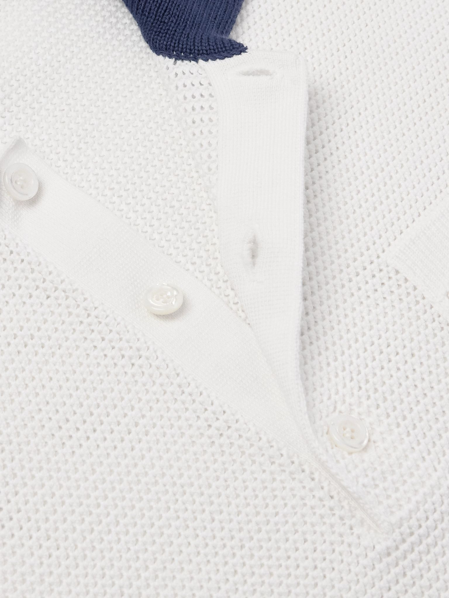 Lido Logo-Jacquard Striped Open-Knit Cotton Polo Shirt White - 4
