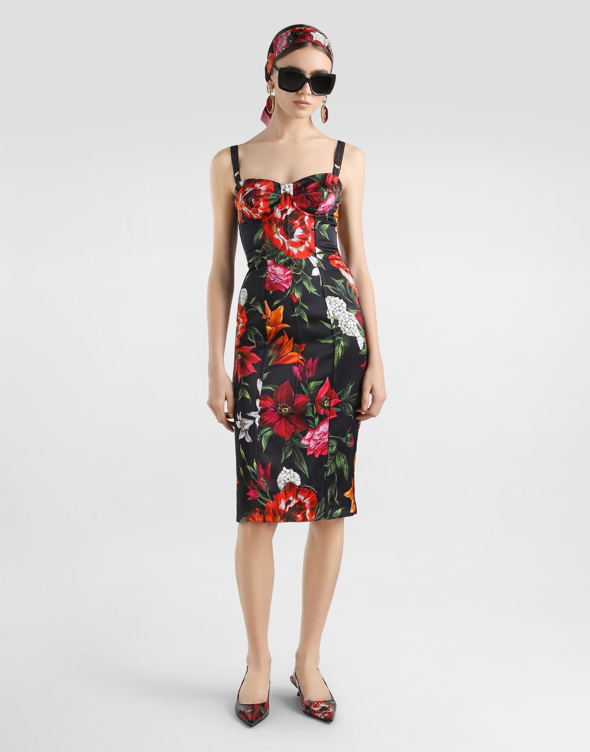 Flower-print satin dress - 2