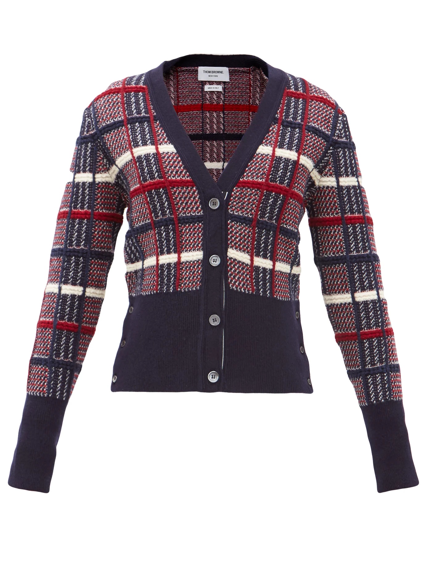 Checked-jacquard wool cardigan - 1