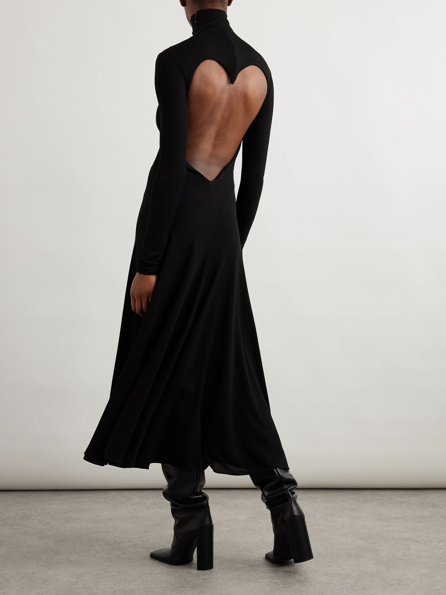 Open-back jersey turtleneck midi dress Black - 2
