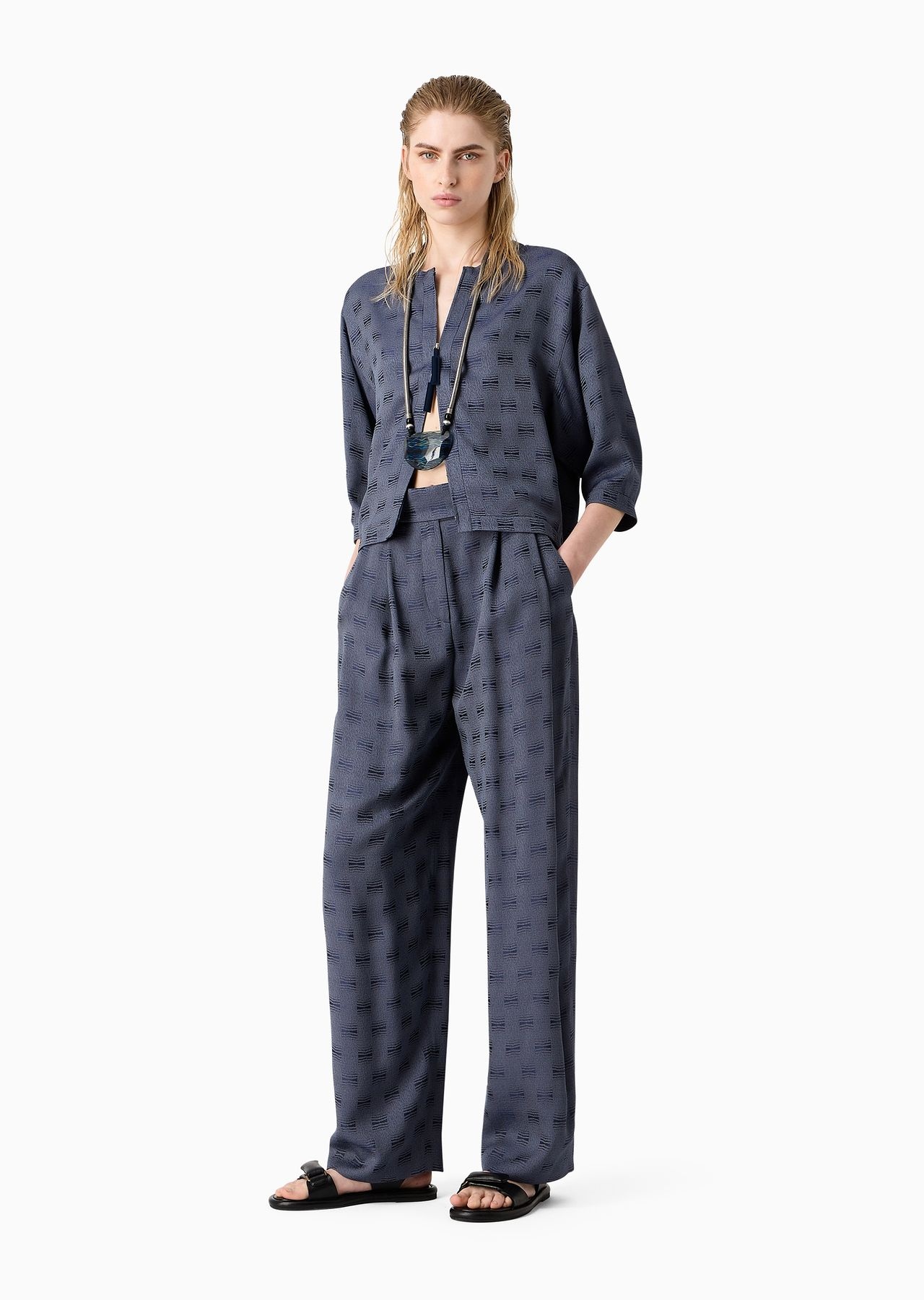 Jacquard viscose zip-up shirt - 4