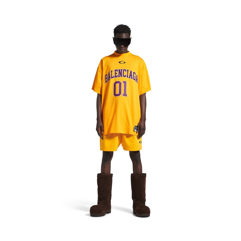 BALENCIAGA Men's Basketball Oversized T-shirt in Deep Purple/yellow outlook