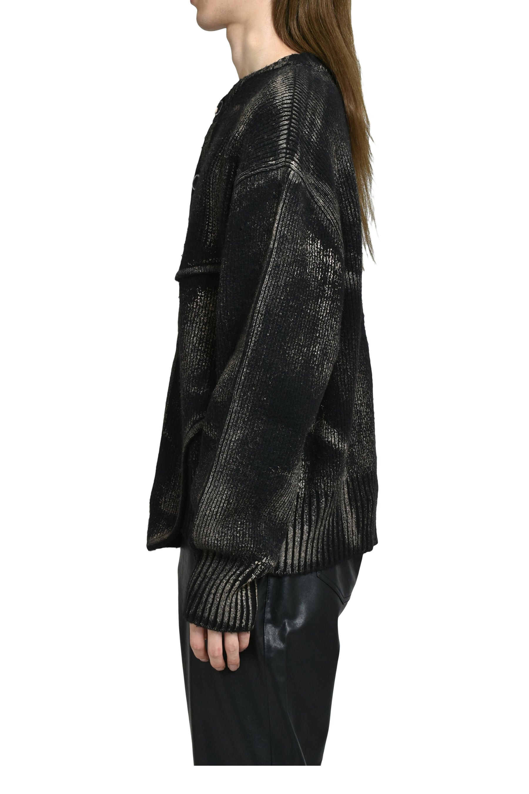 PAINTED CORSET KNIT CARDIGAN / BLK - 3