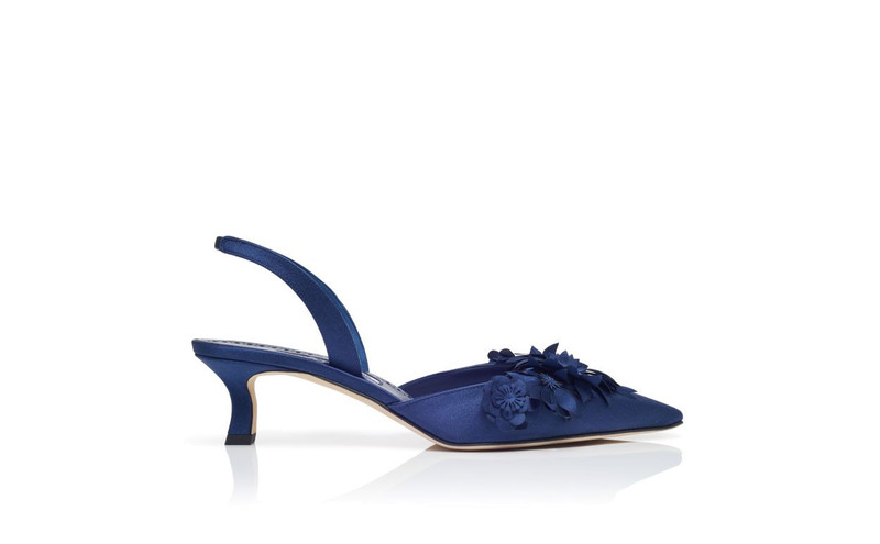 Navy Blue Crepe Satin Slingback Pumps 1