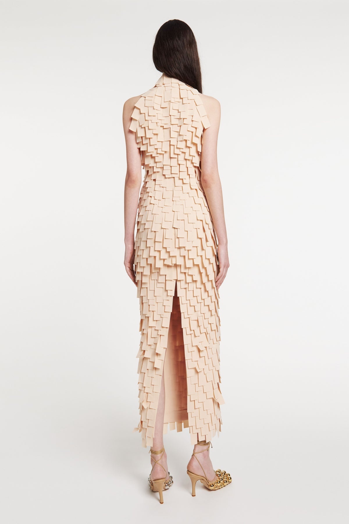 MULTI RECTANGLE TURTLENECK MIDI DRESS LIGHT BEIGE - 2