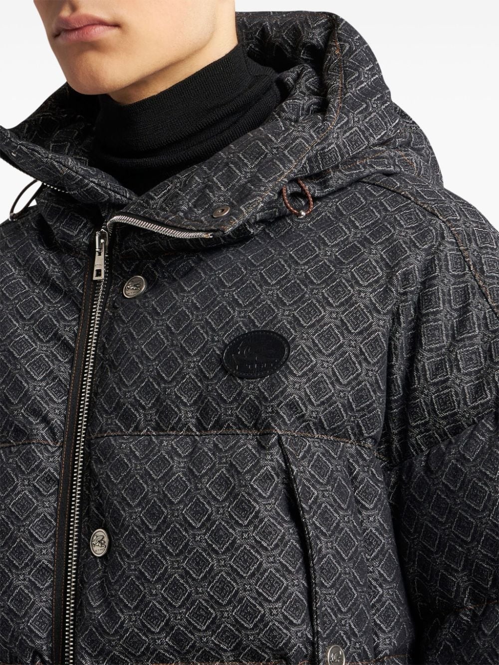 jacquard denim puffer jacket - 4