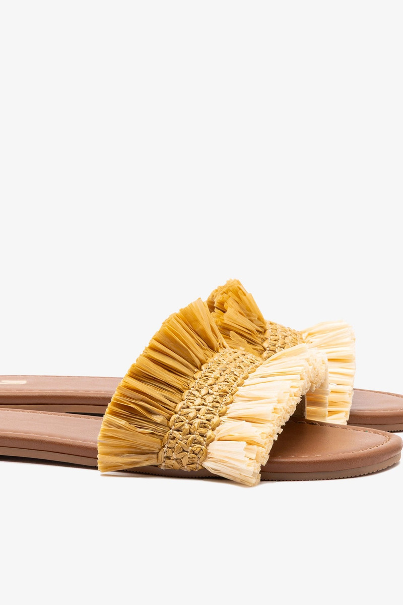 Bahia Fringe Flat In Beige And Peanut Raffia 4