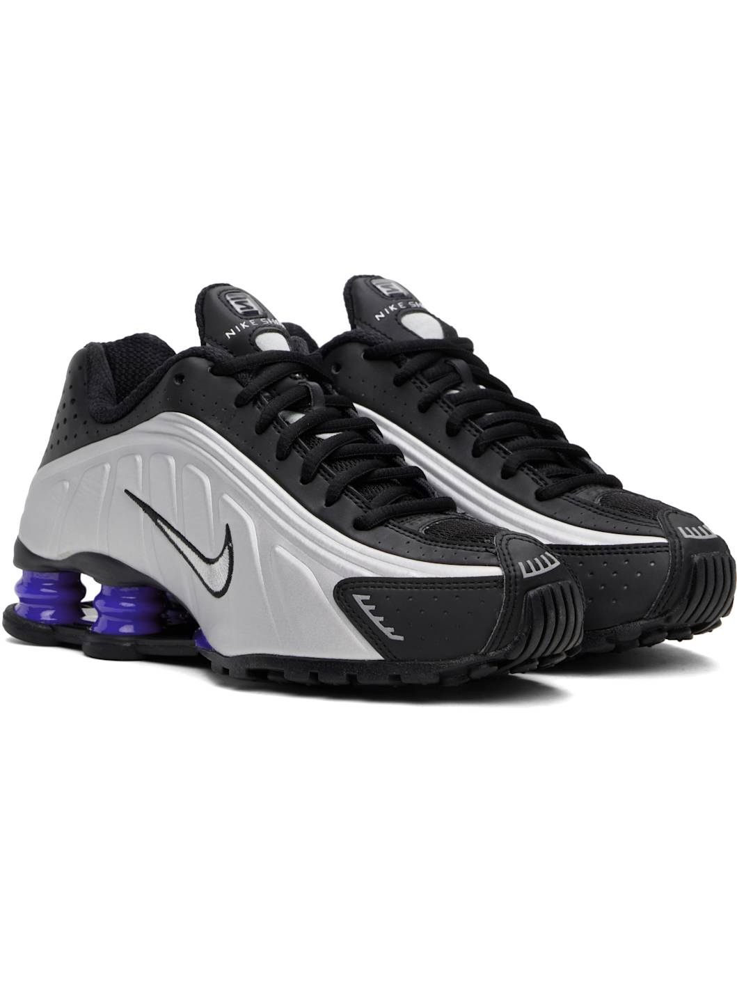 Black & Silver Shox R4 Sneakers - 4