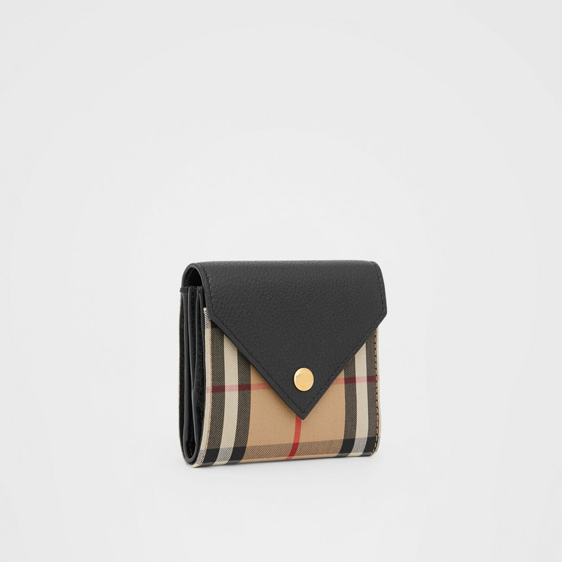 Vintage Check and Grainy Leather Folding Wallet 4