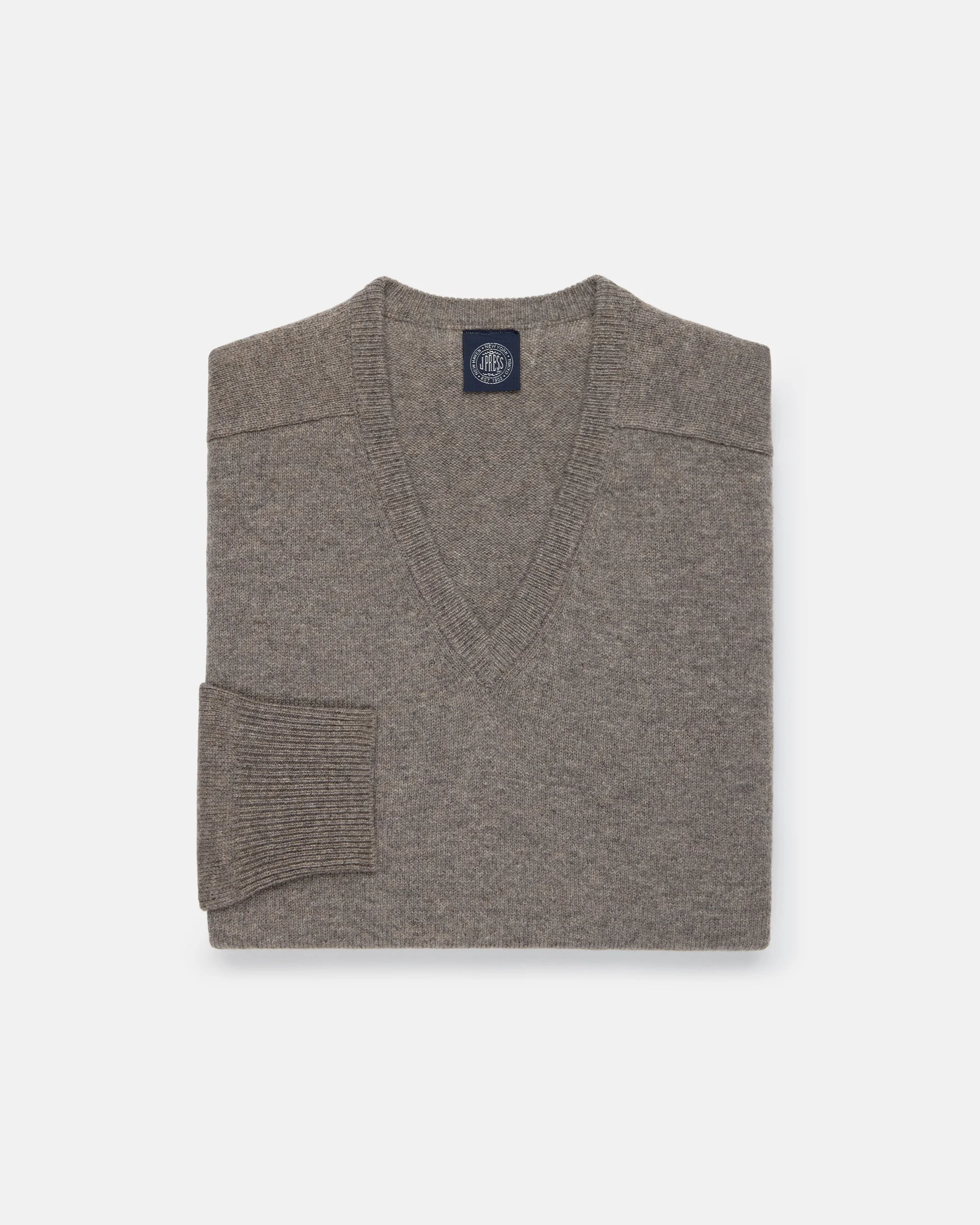 GREY LAMBSWOOL V-NECK SWEATER - 1