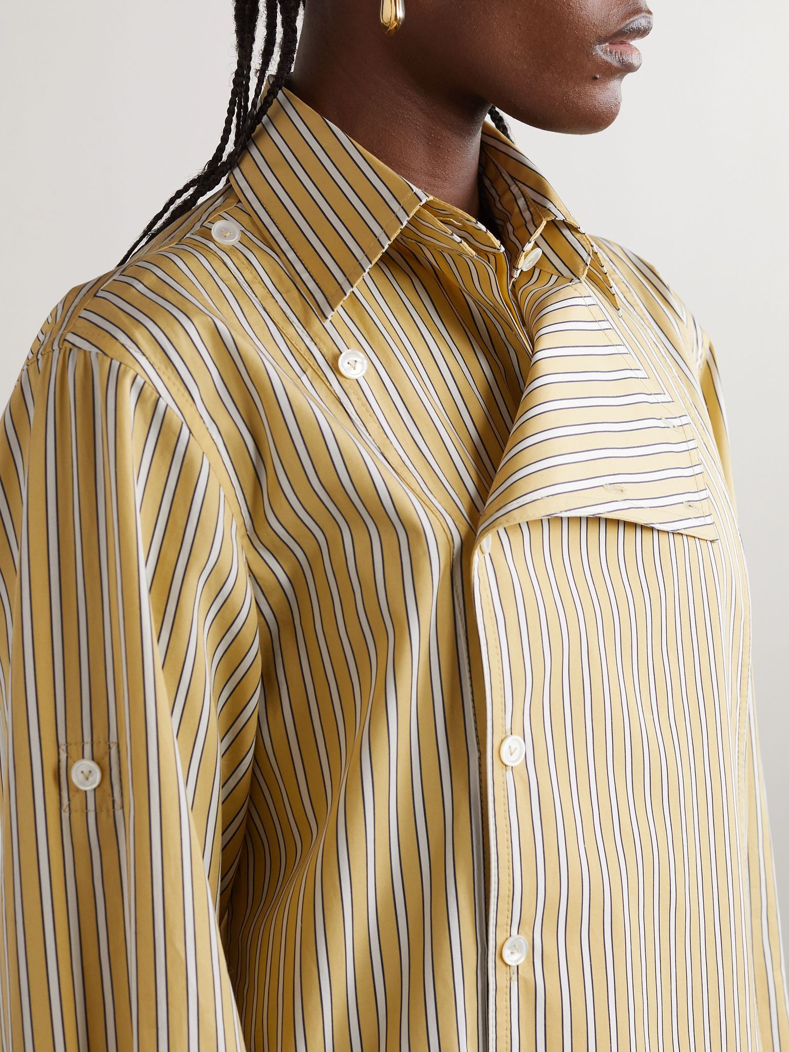 Asymmetric striped cotton-poplin shirt Yellow - 5