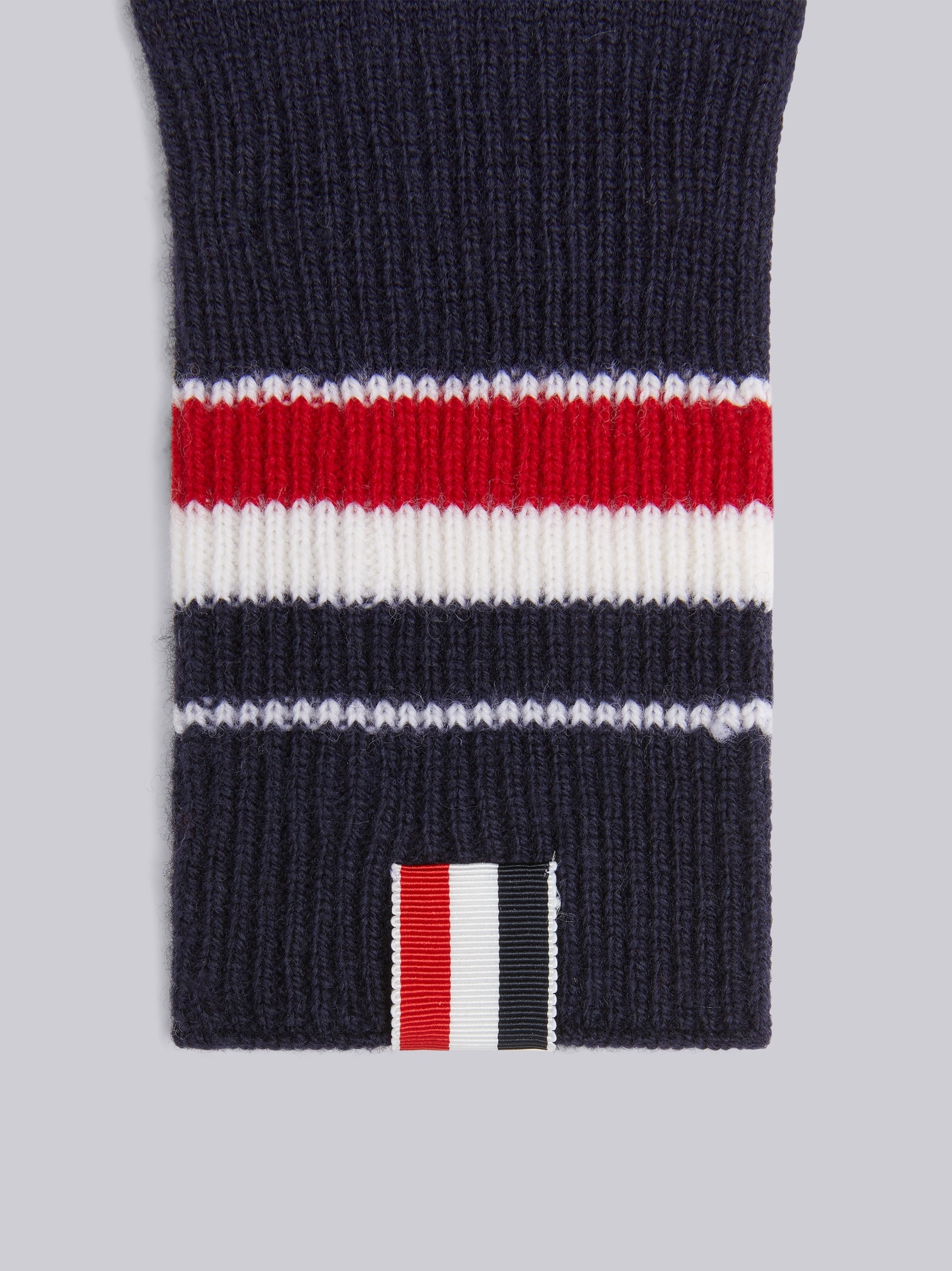 Navy Fine Merino Wool Multicolor Stripe Rib Gloves - 2