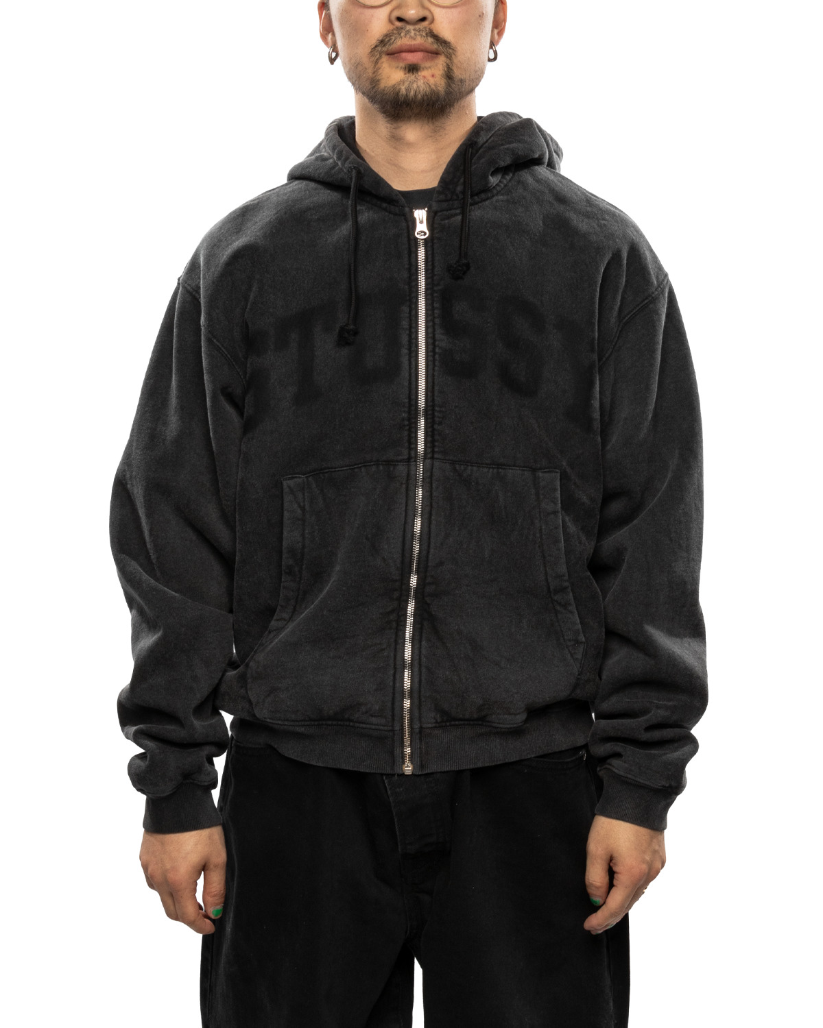 Faded Graphic Zip Hoodie Washed Black - 1