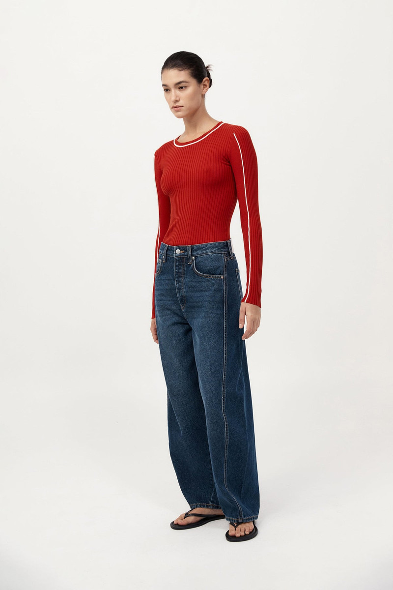 Fine Line Long Sleeve Top - Red / Off White 5