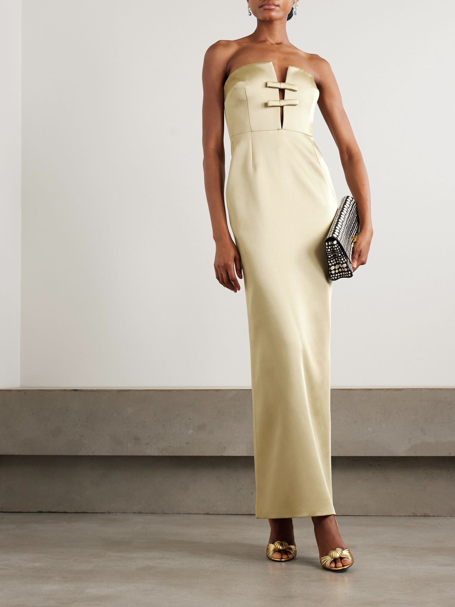 Noa strapless bow-embellished satin gown Ivory - 2