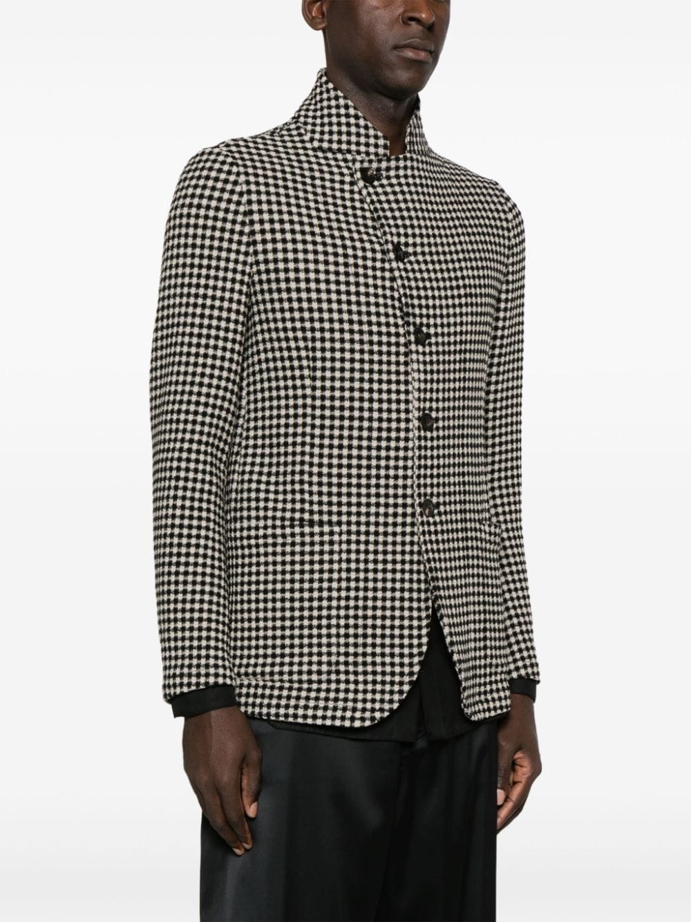 checkerboard-knit shirt jacket - 3