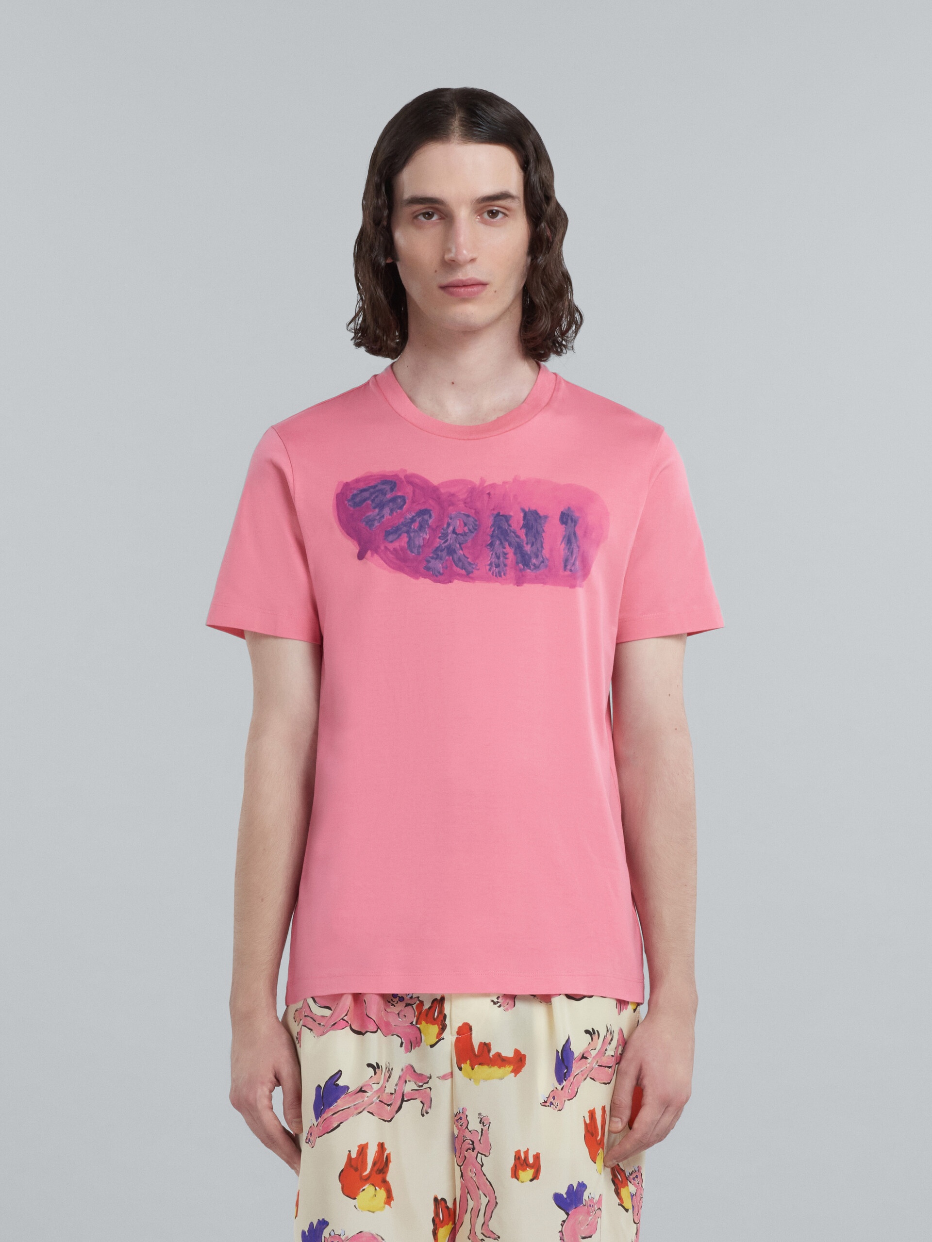 PINK BIO COTTON T-SHIRT WITH LOGO GRAPHIC - 2