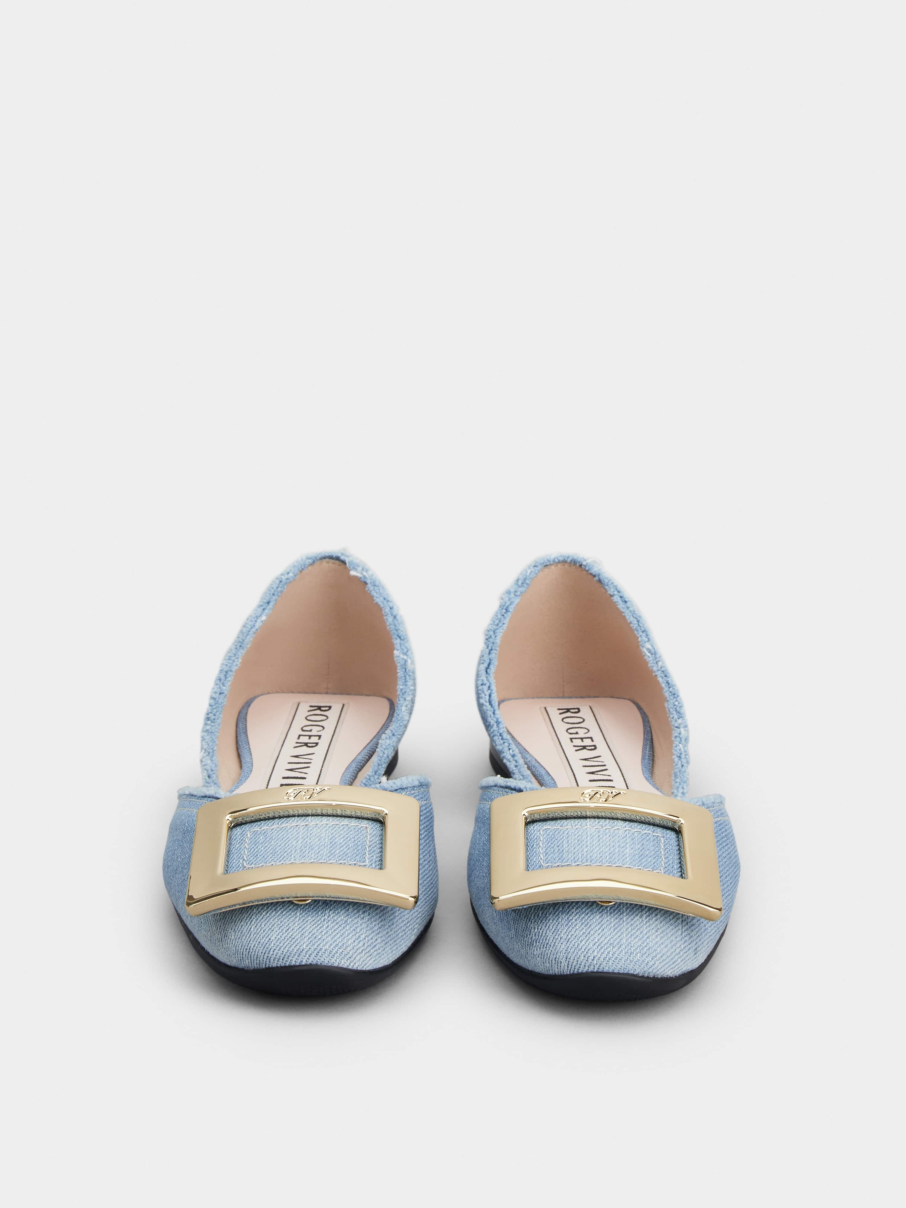 Dorsay Metal Buckle Ballerinas in Denim - 7