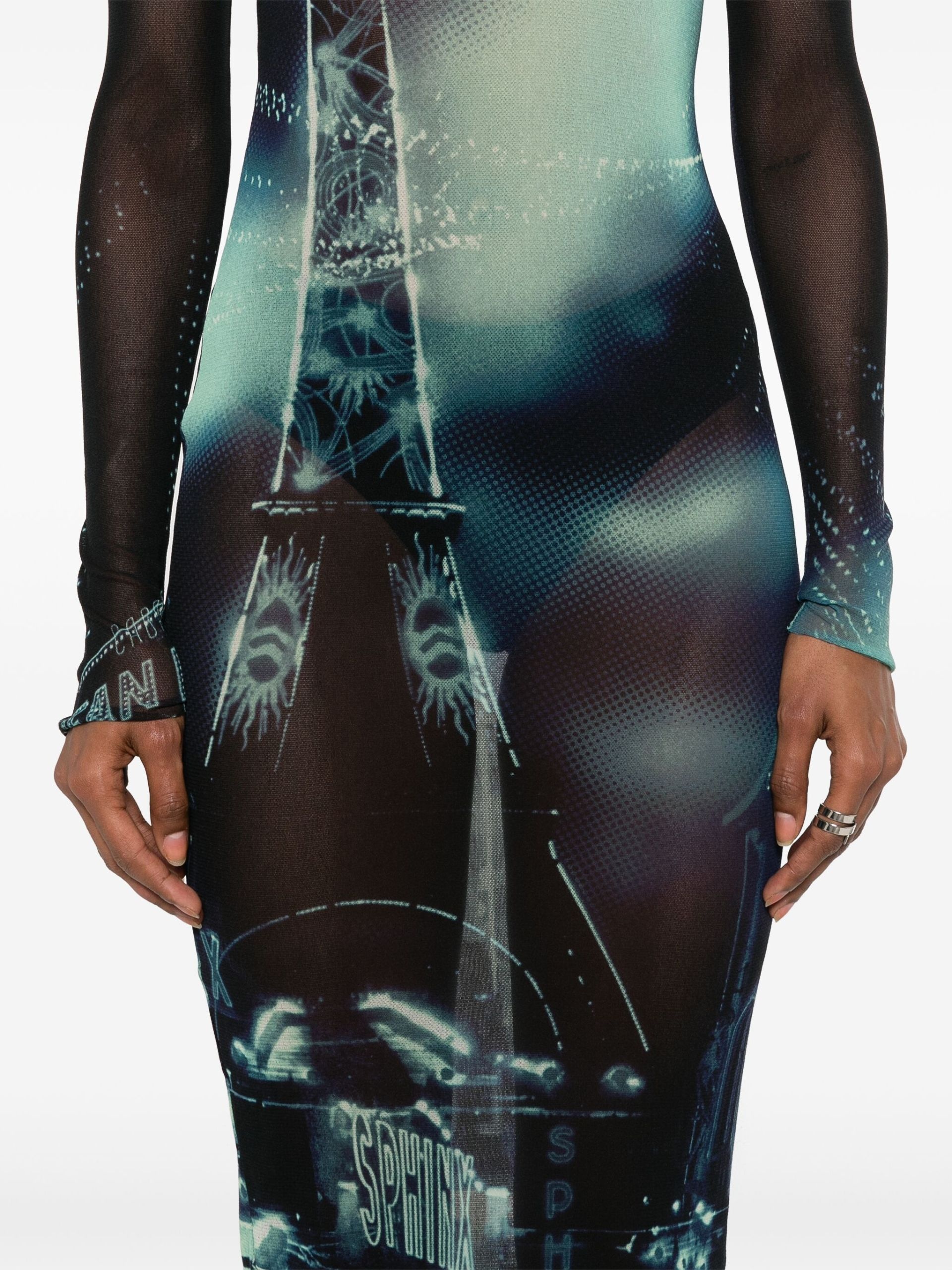 Black Photo Print Mesh Dress - 5