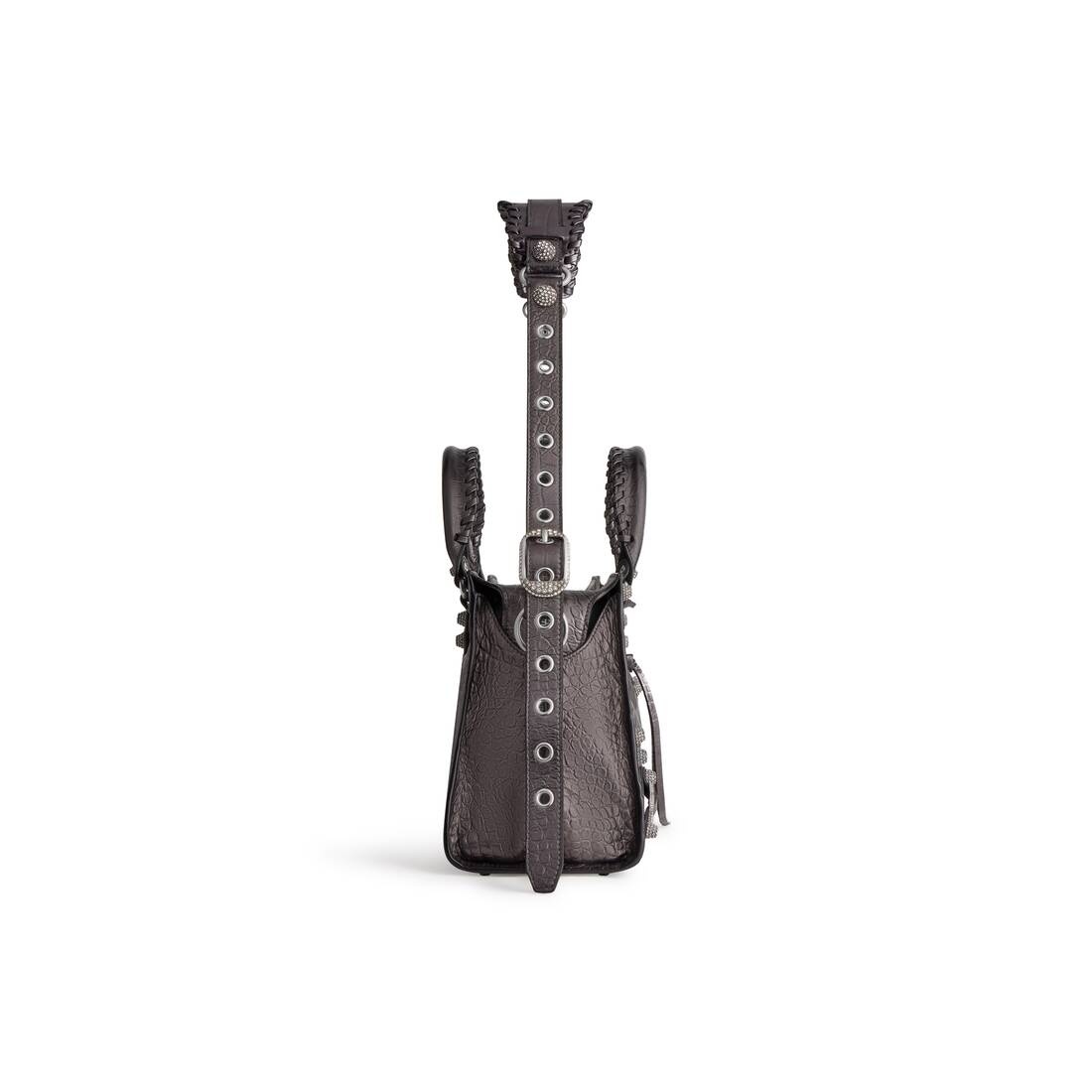 Women's Neo Cagole City Small Handbag Crocodile Embossed With Rhinestones in Grey - 3