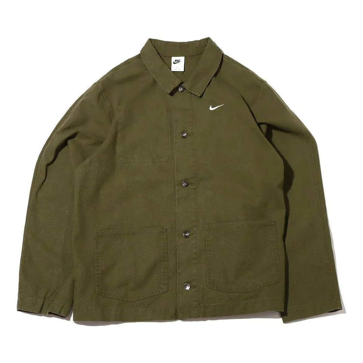 Men's Nike Solid Color Logo Lapel Casual Long Sleeves Military Green Jacket DQ5185-326 - 1