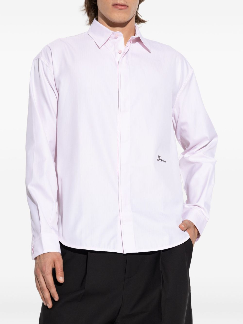 logo-embroidered herringbone-pattern shirt - 3