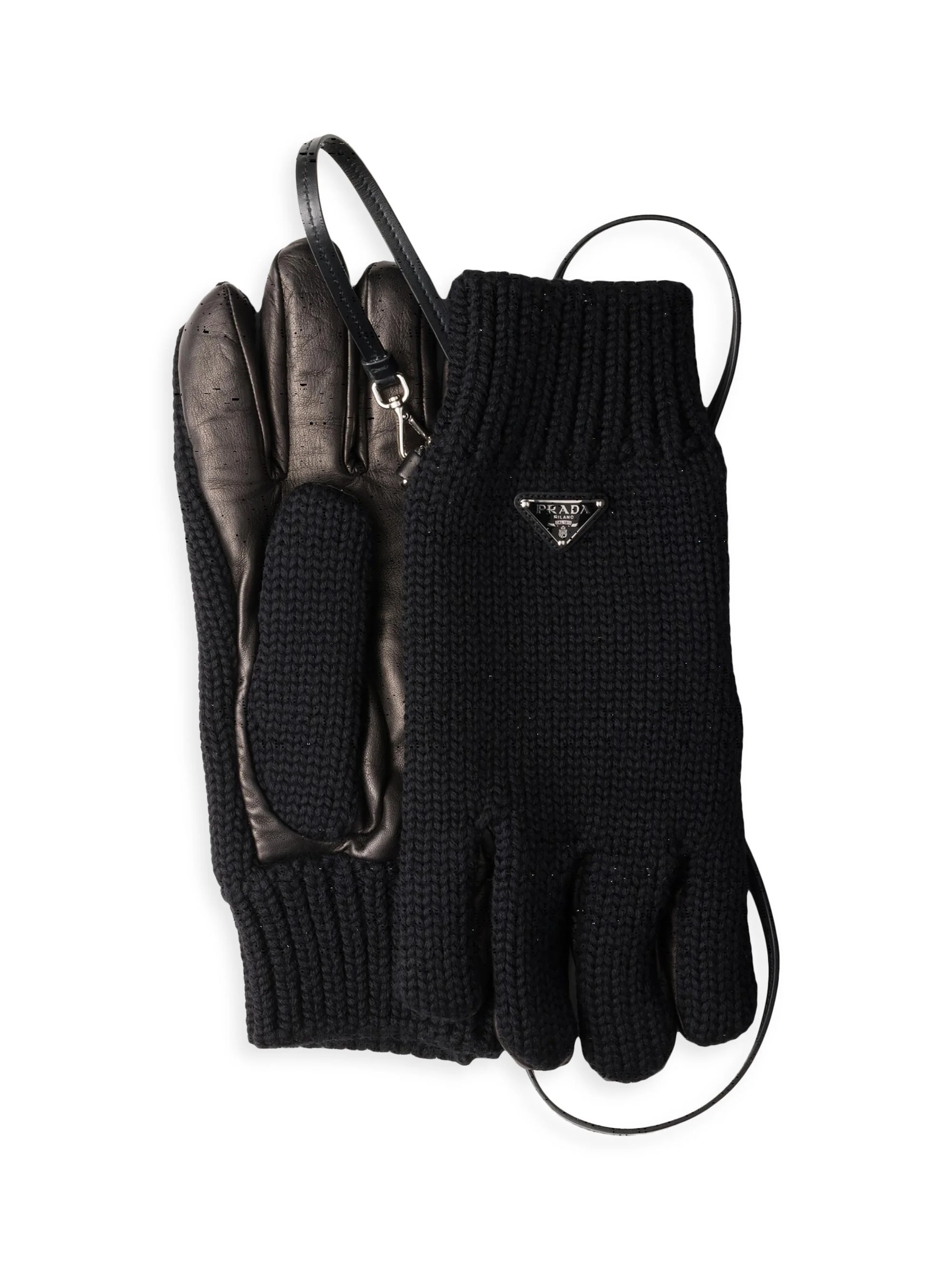 Men's Wool and Nappa Leather Gloves - Black - 1