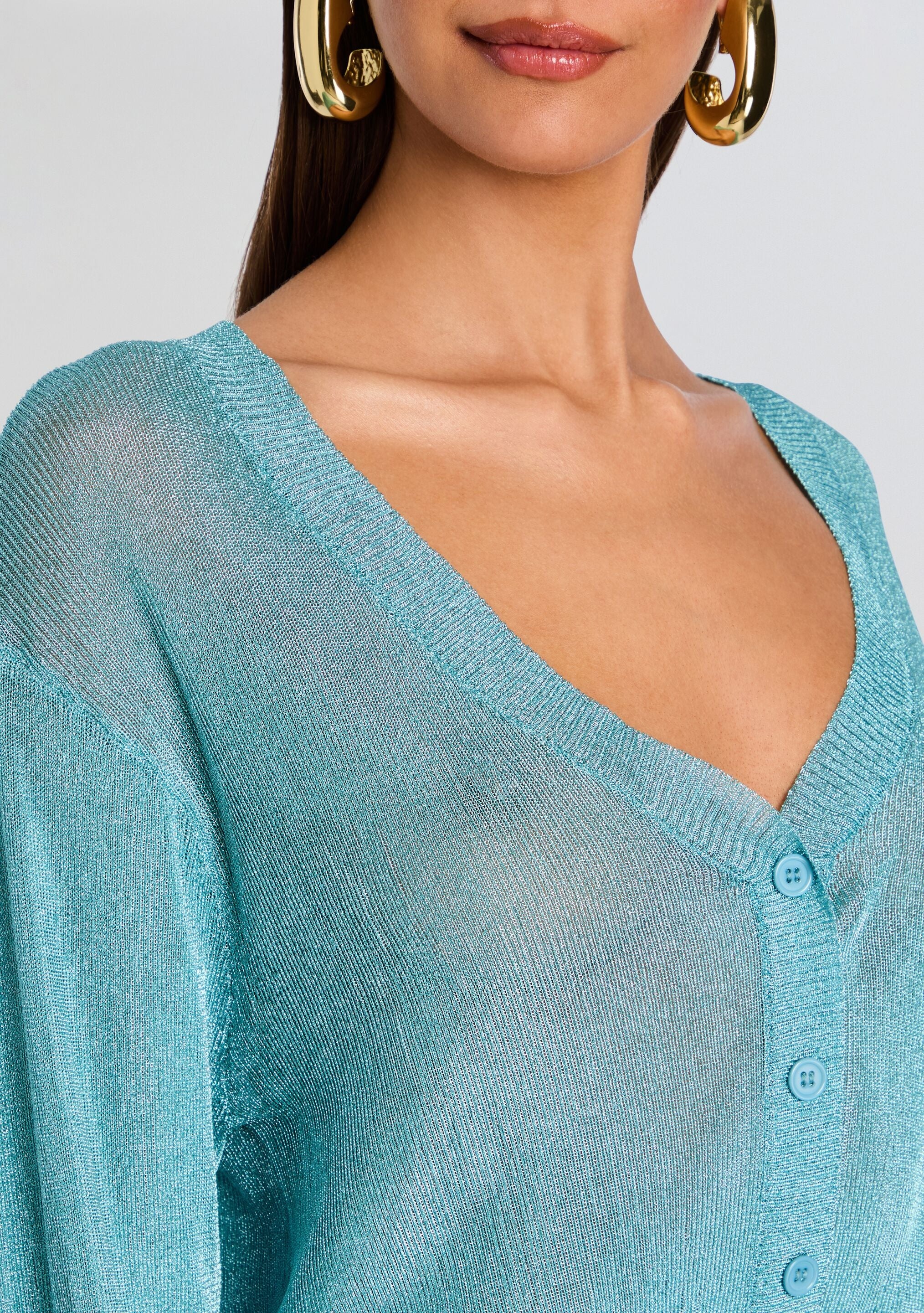 MONI METALLIC KNIT CARDIGAN TOP - 2