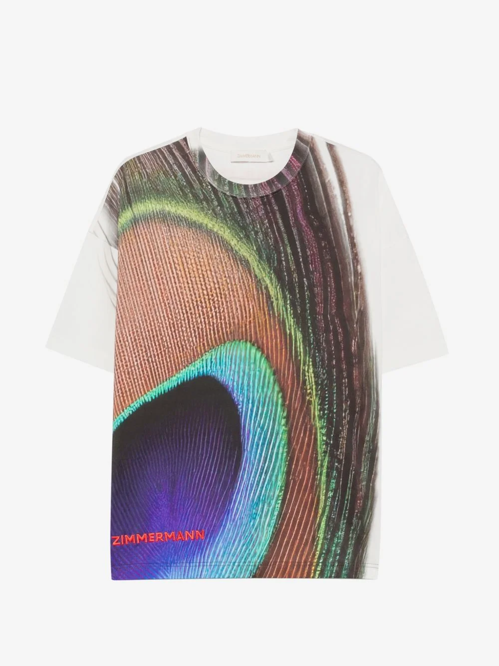 peacock-print embroidered T-shirt - 1
