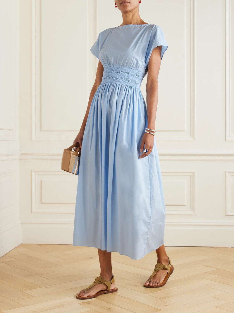 MATTEAU Shirred organic cotton-poplin maxi dress Light blue outlook