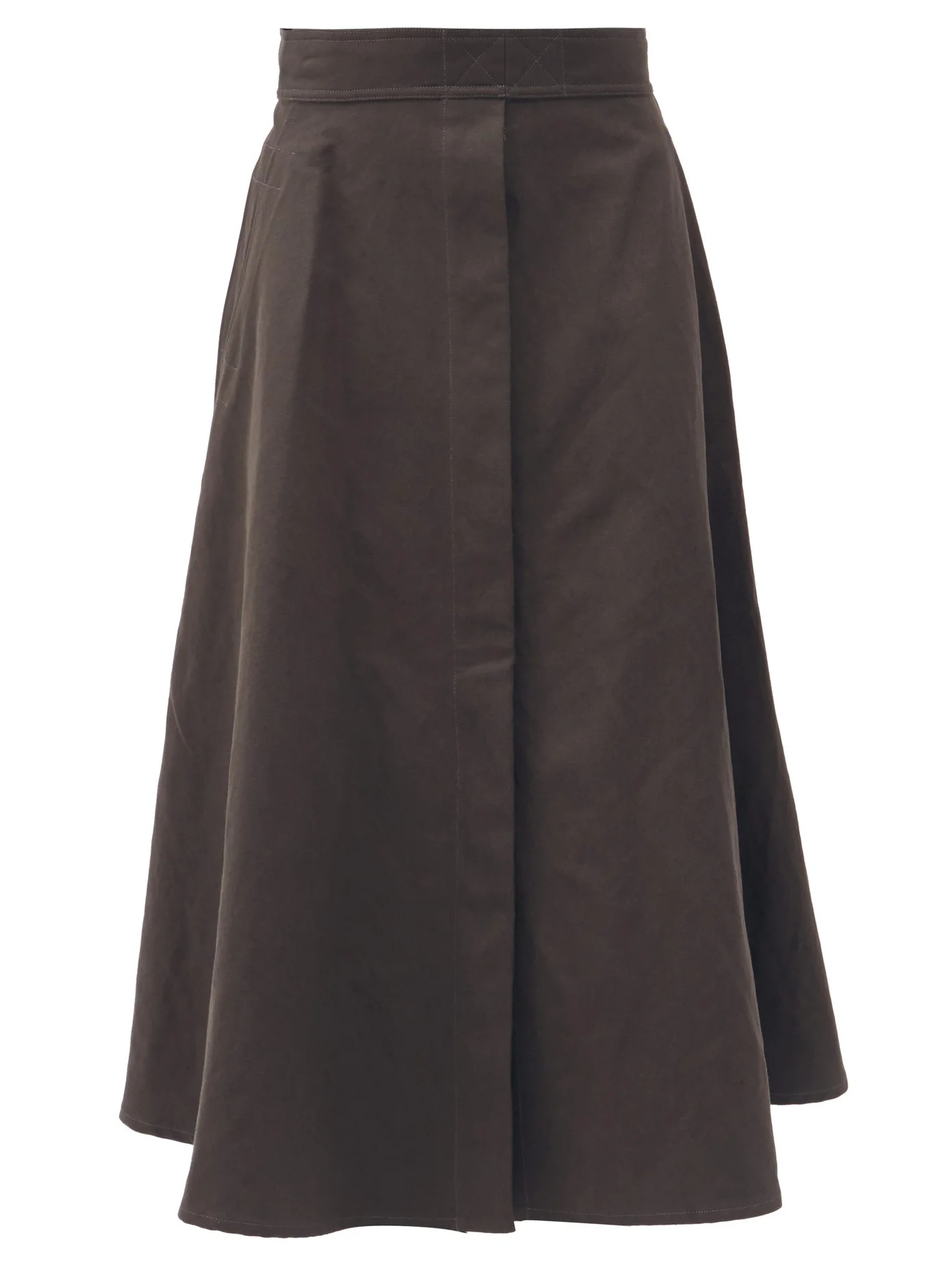 High-rise linen-blend canvas midi skirt - 1