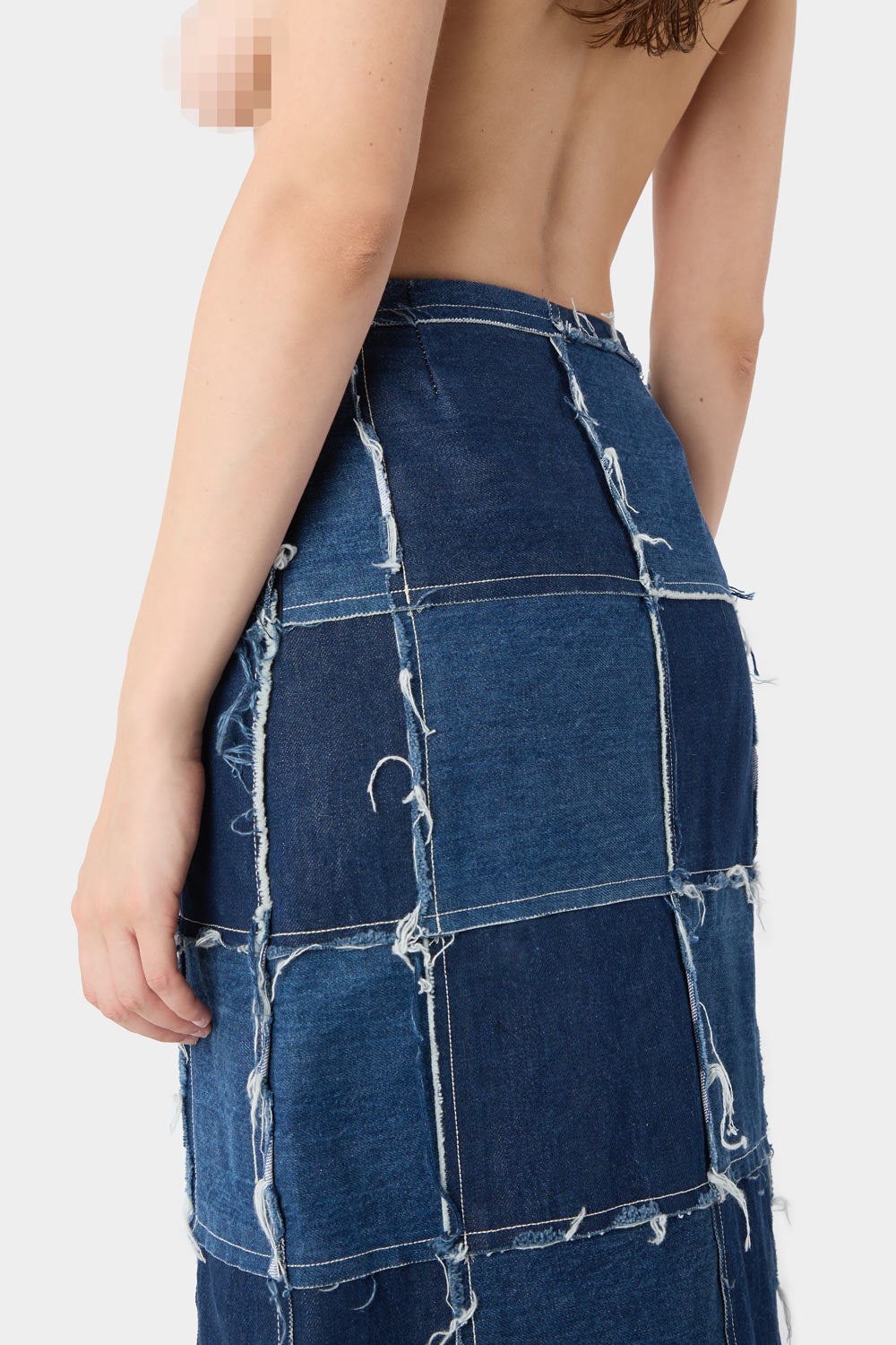 PATCHWORK LONG SPLIT SKIRT / denim - 4